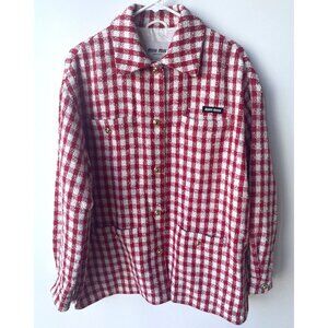Miu Miu Red & White Checkered Button-Up Jacket With Pockets Made In Italy Wool B